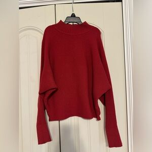 Winged half turtleneck sweater or pullover - deep red color